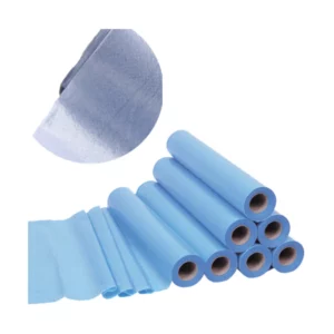 Draps d'examen plastifiés en ouate bleue gaufrée 50x38cm, 150 formats 36 g/m², carton de 6 rouleaux
