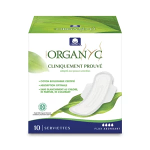 Serviette hygiénique flux abondants Organyc Super adaptée en boîte de 10